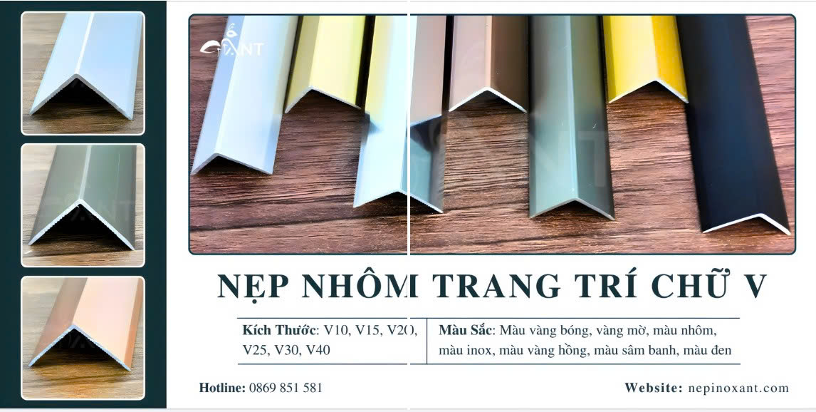Nẹp V Ốp Góc Gạch 2 Thanh Nẹp V Nhôm