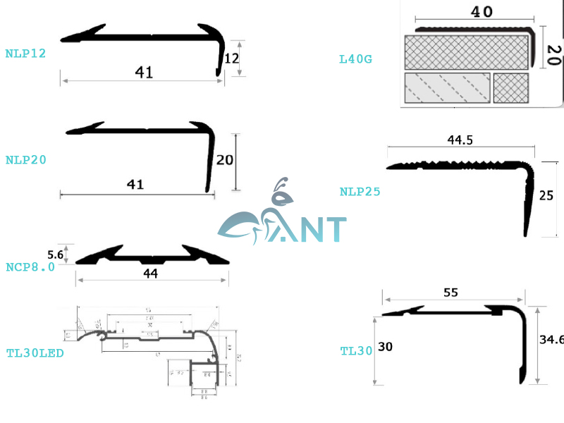 Kích thước nẹp nhôm chống trơn