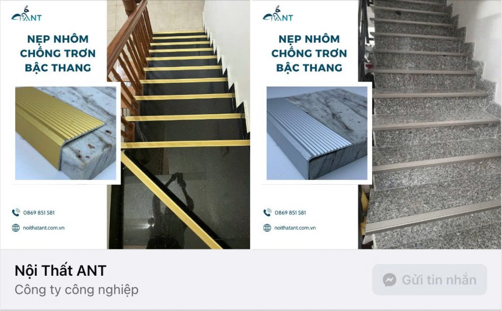 Nẹp nhôm cầu thang chống trượt L40 gân