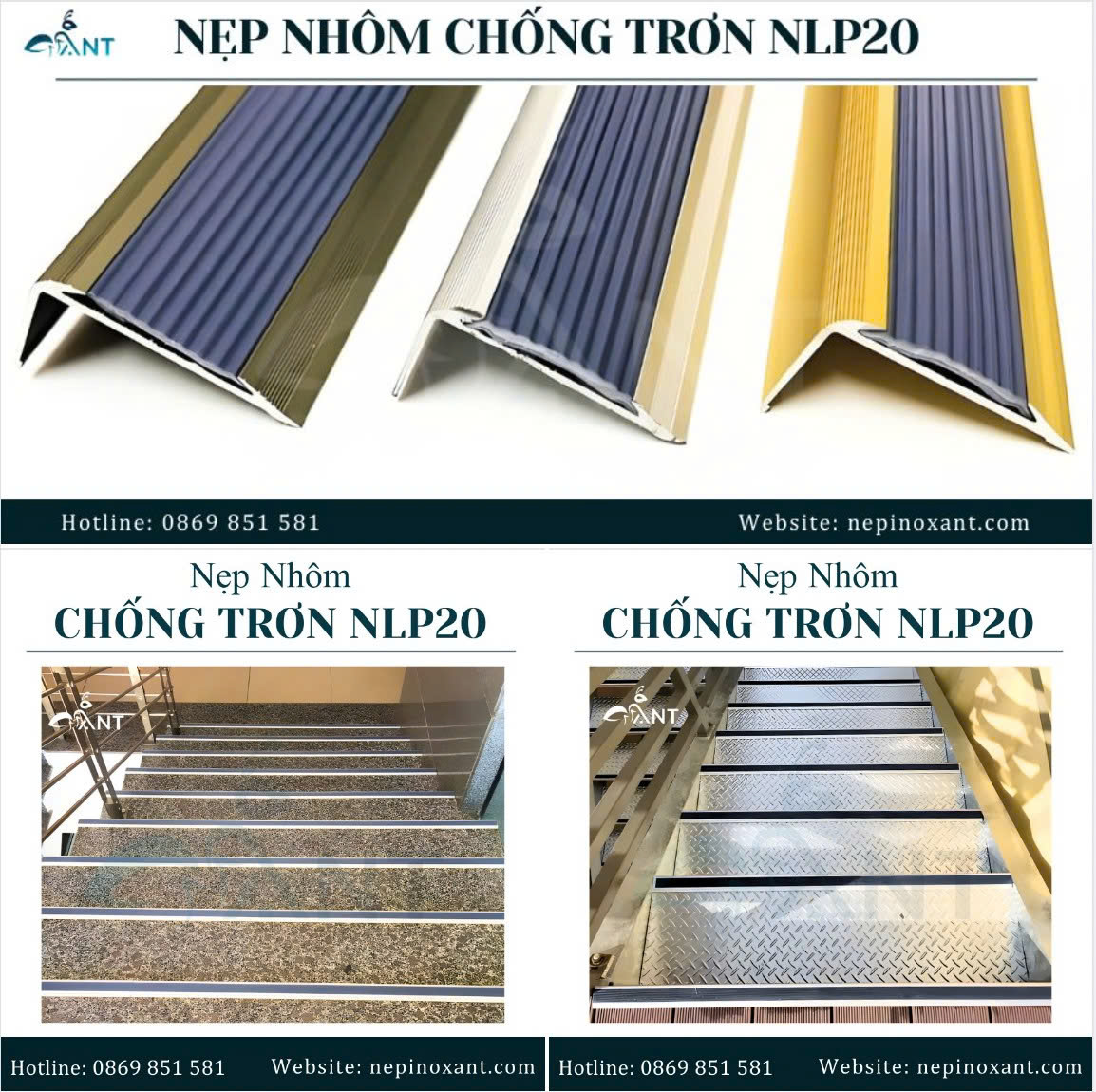 Nẹp nhôm chống trượt cầu thang NLP20