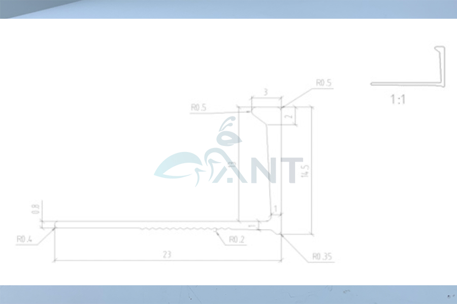 Nẹp nhôm kết thúc gạch YL12 4 Mặt cắt nẹp nhôm kết thúc gạch YL12