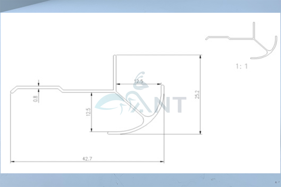 Nẹp nhôm ốp góc gạch MY12 4 Mặt cắt nẹp nhôm ốp góc gạch MY12