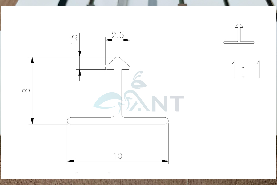 Mặt cắt nẹp nhôm T10