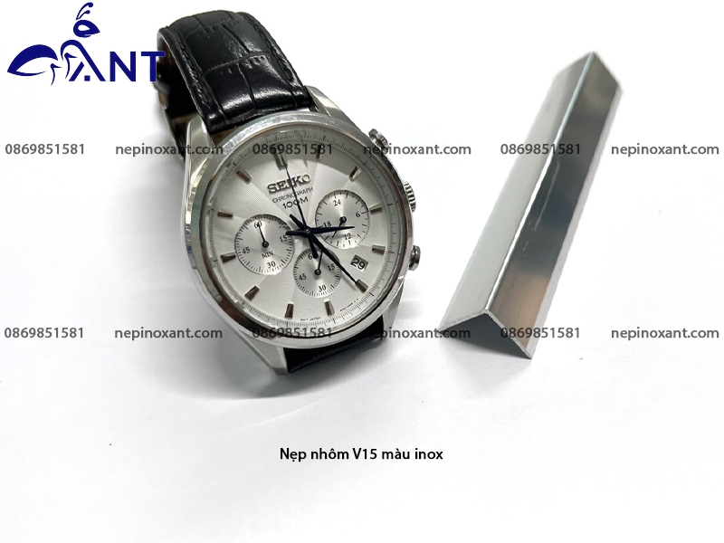 Nẹp nhôm V15 8 Nẹp nhôm V15 màu inox bóng