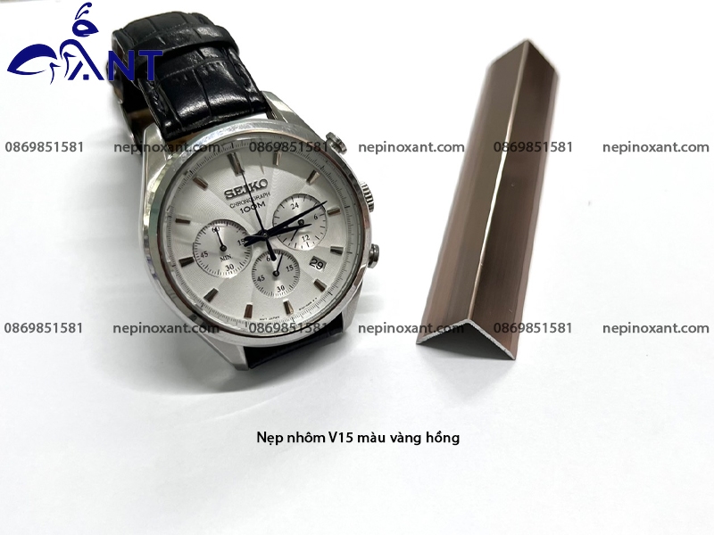 Nẹp nhôm V15 7 Nẹp nhôm V15 màu vàng hồng bóng