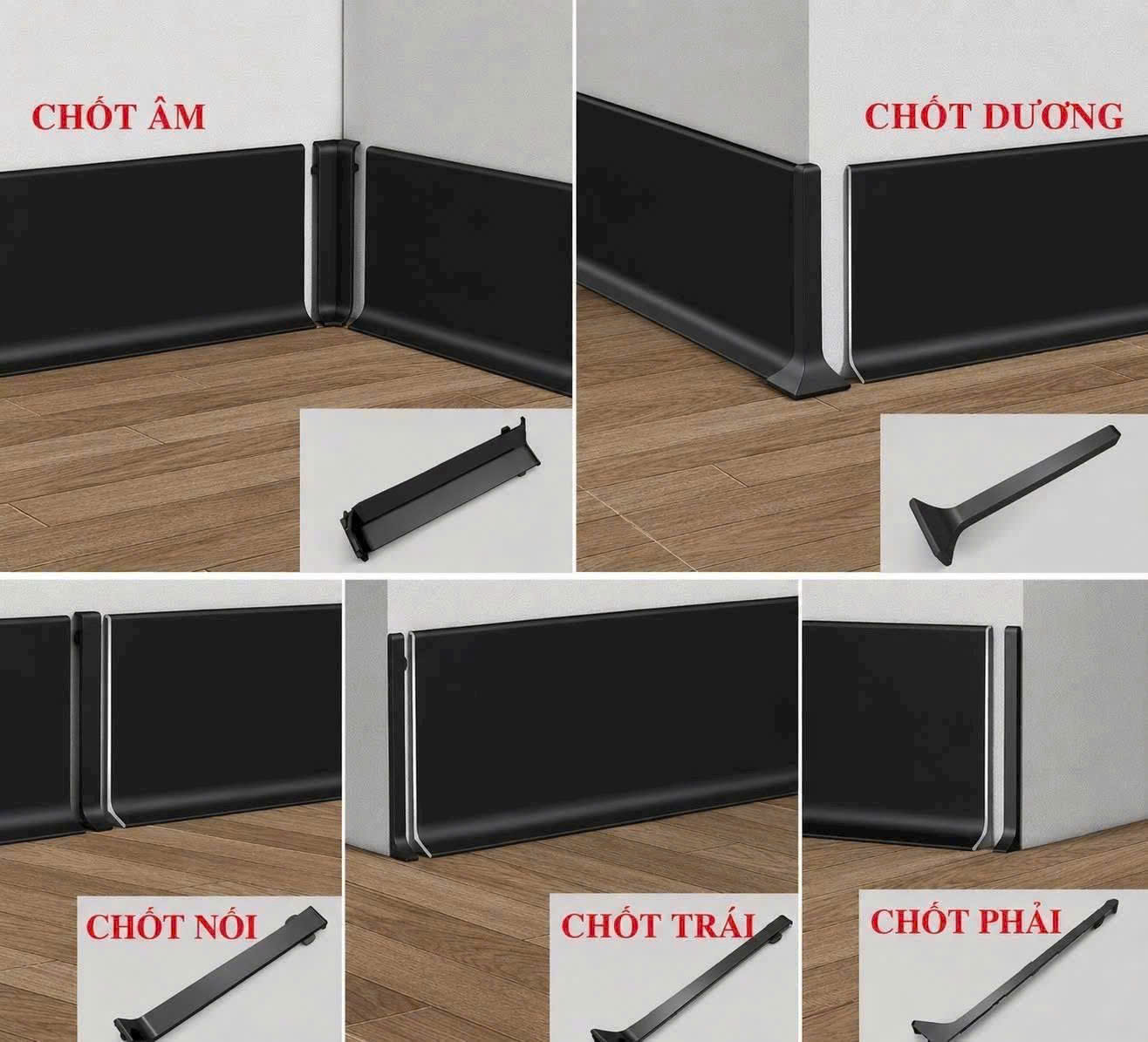 Báo giá len nhôm chân tường chi tiết 3 Phụ kiện len chân tường nhôm cao 8cm loại gài