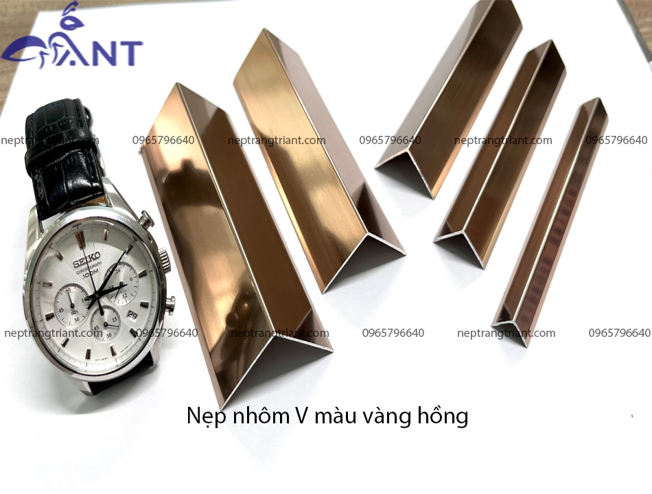 Báo giá nẹp v nhôm ốp góc mới 2026 4 Nẹp V nhôm ốp góc màu vàng hồng