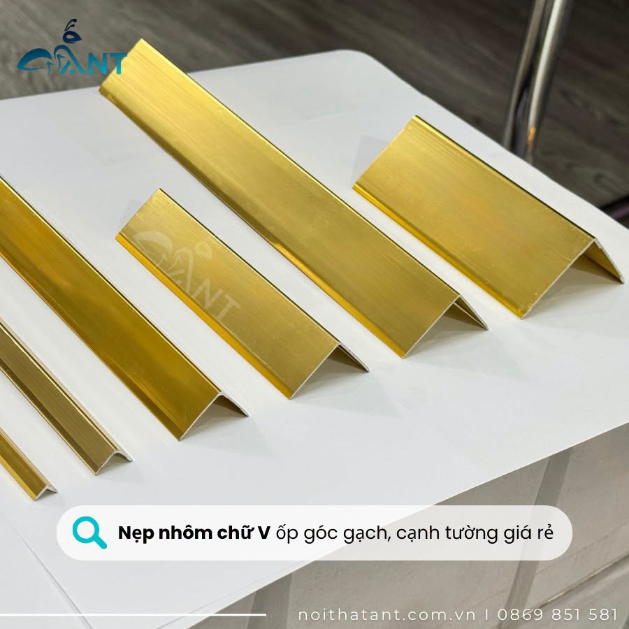 Báo giá nẹp v nhôm ốp góc mới 2026 1 Nẹp V nhôm ốp góc màu vàng bóng