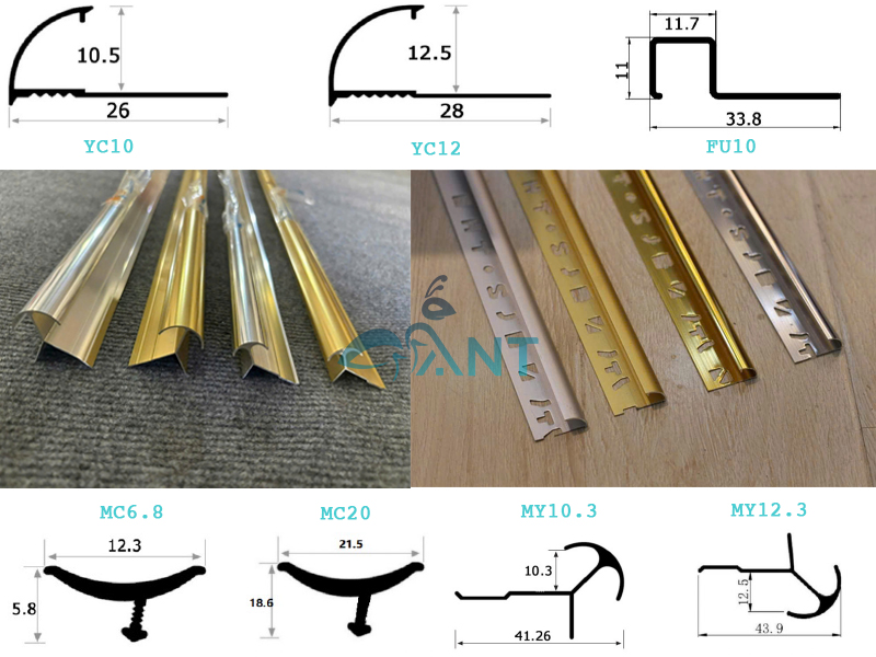 Kích thước nẹp nhôm bo góc gạch